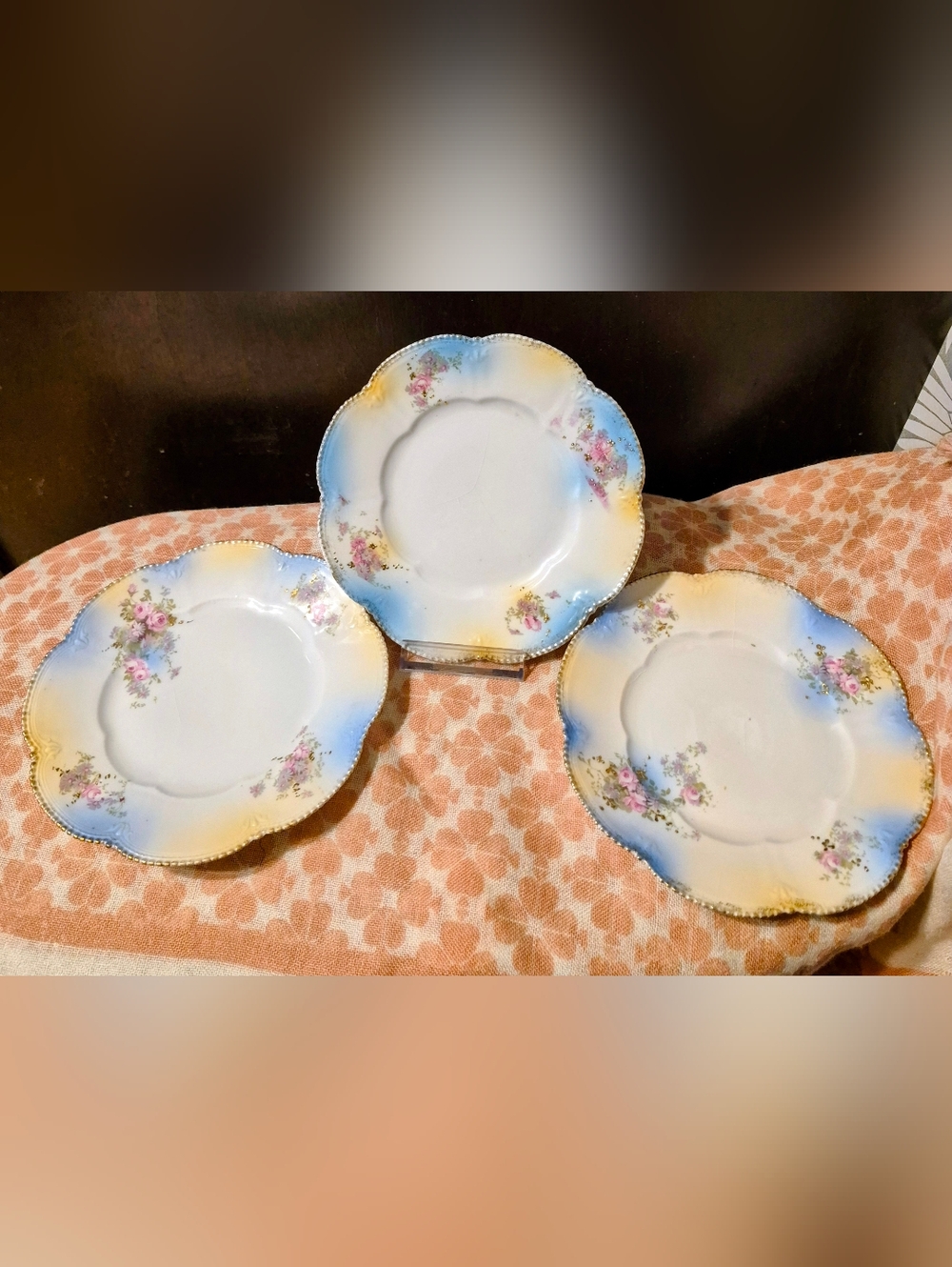 RS PRUSSIA -- 3 Dainty Rose Sweet Plates -- (🇧🇪 German) Vint/Antique PORCELAIN